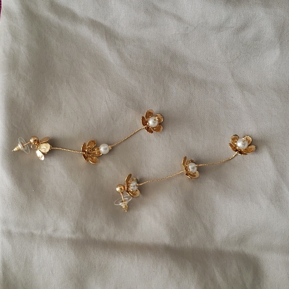 2/$25 Petal Pearl Linear Drop Earrings - Picture 4 of 4